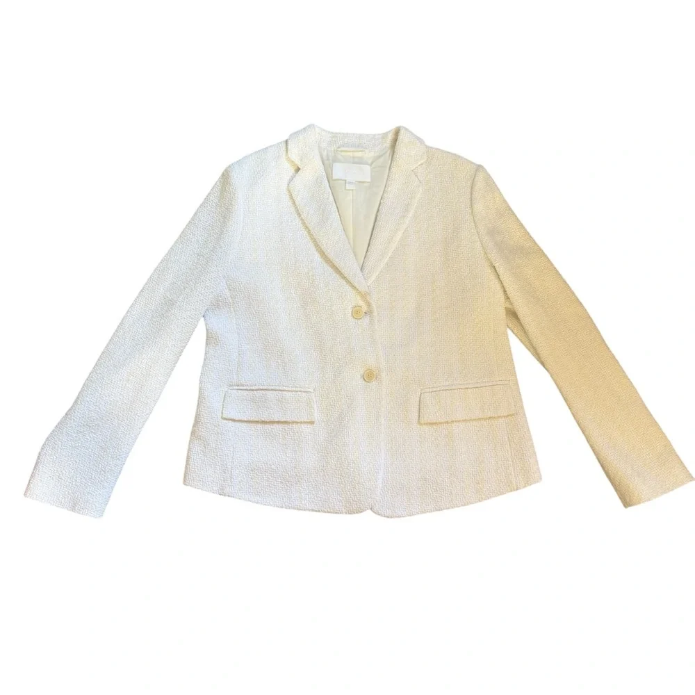 Hugo Boss BOSS White Cream Striped Tweed Blazer Womens Office Wear Womens Sz 14 - Picture 4 of 10